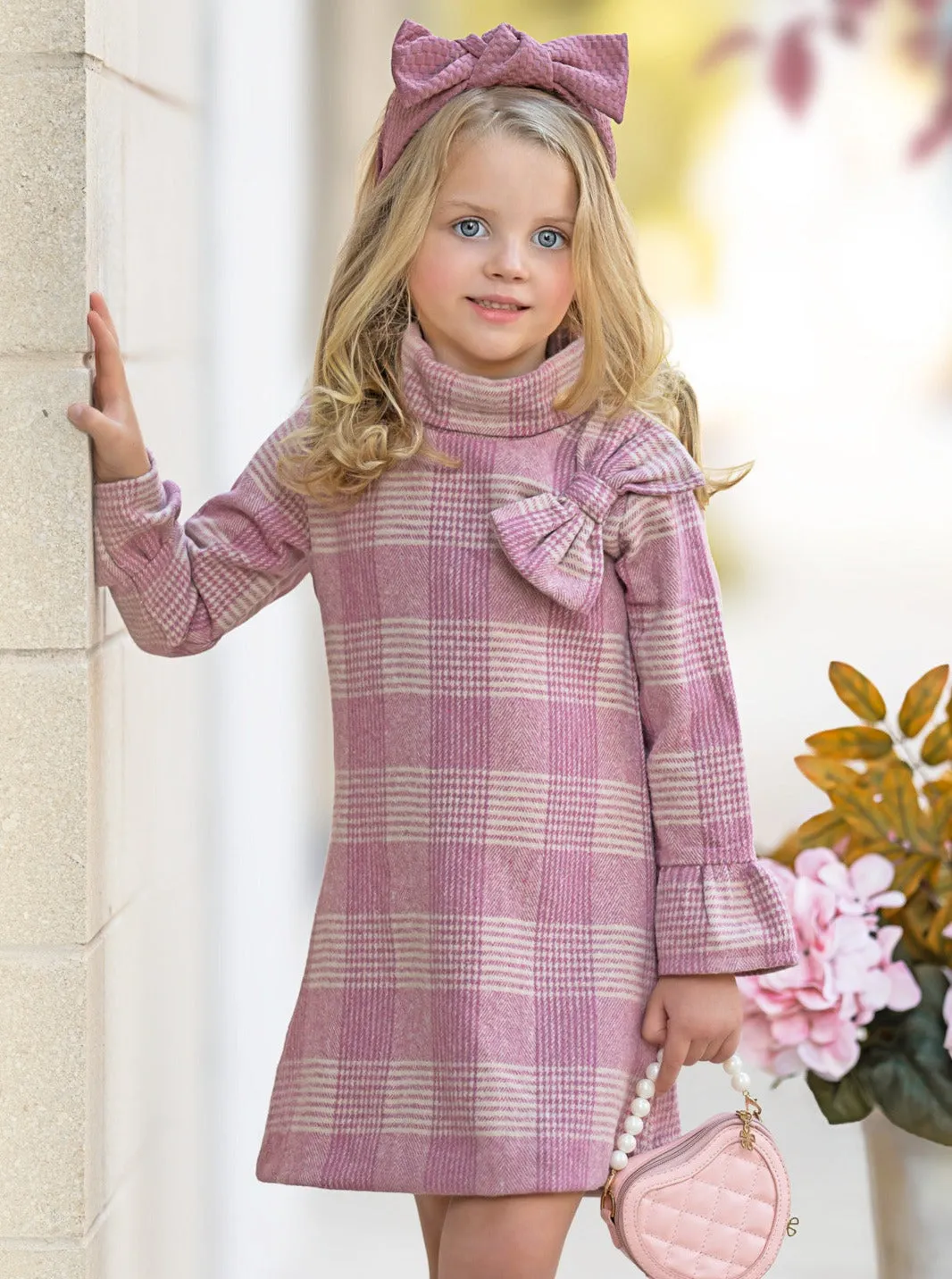 Pretty Pink Tartan Plaid Long Sleeve Shift Dress