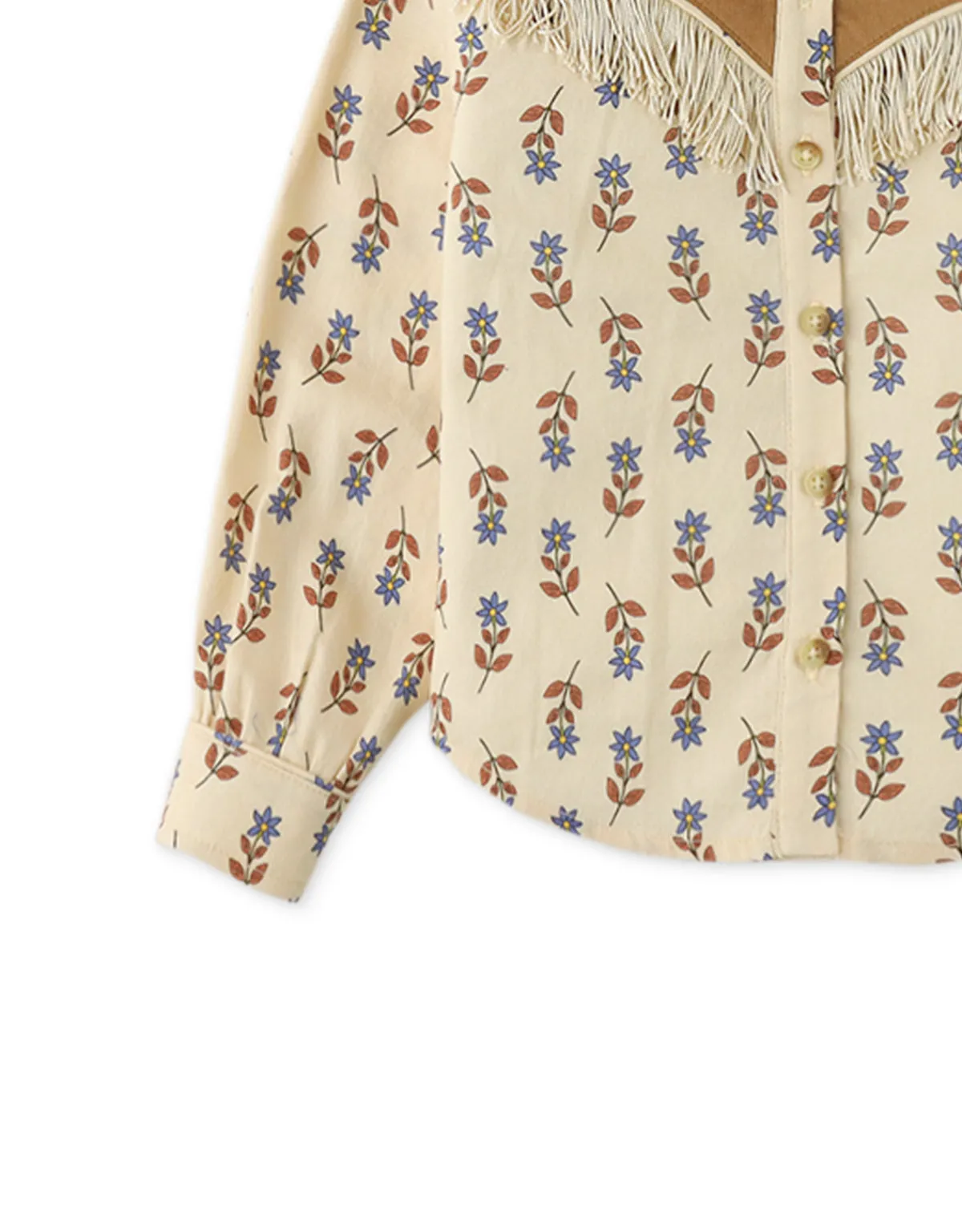 Printed Button Down Shirt With Fringes