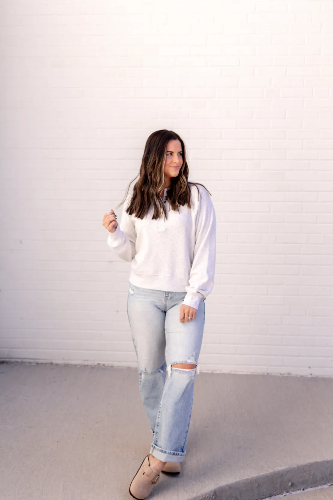 Priscilla Half Button Top | Heather Grey