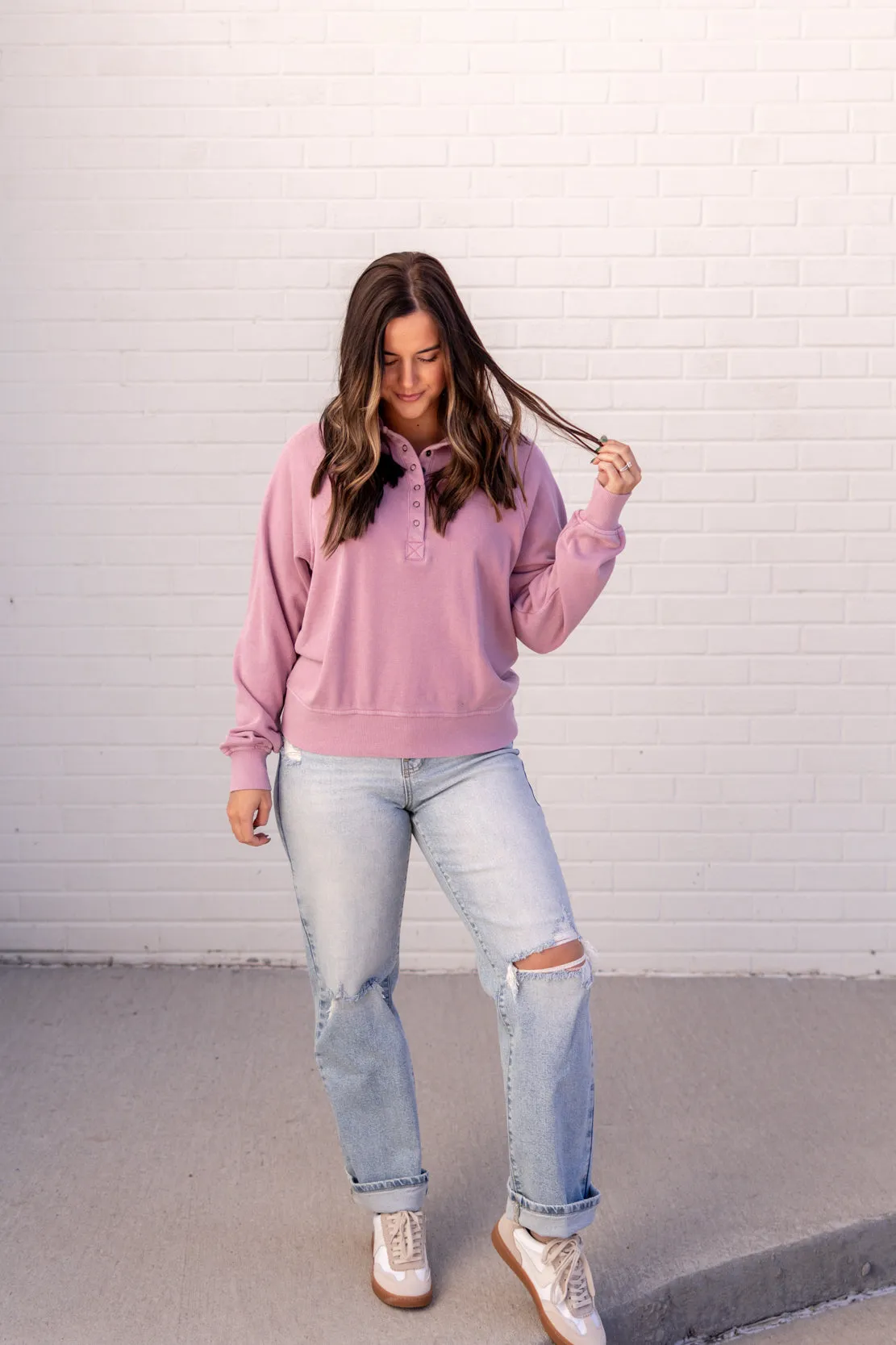 Priscilla Half Button Top | Orchid Haze