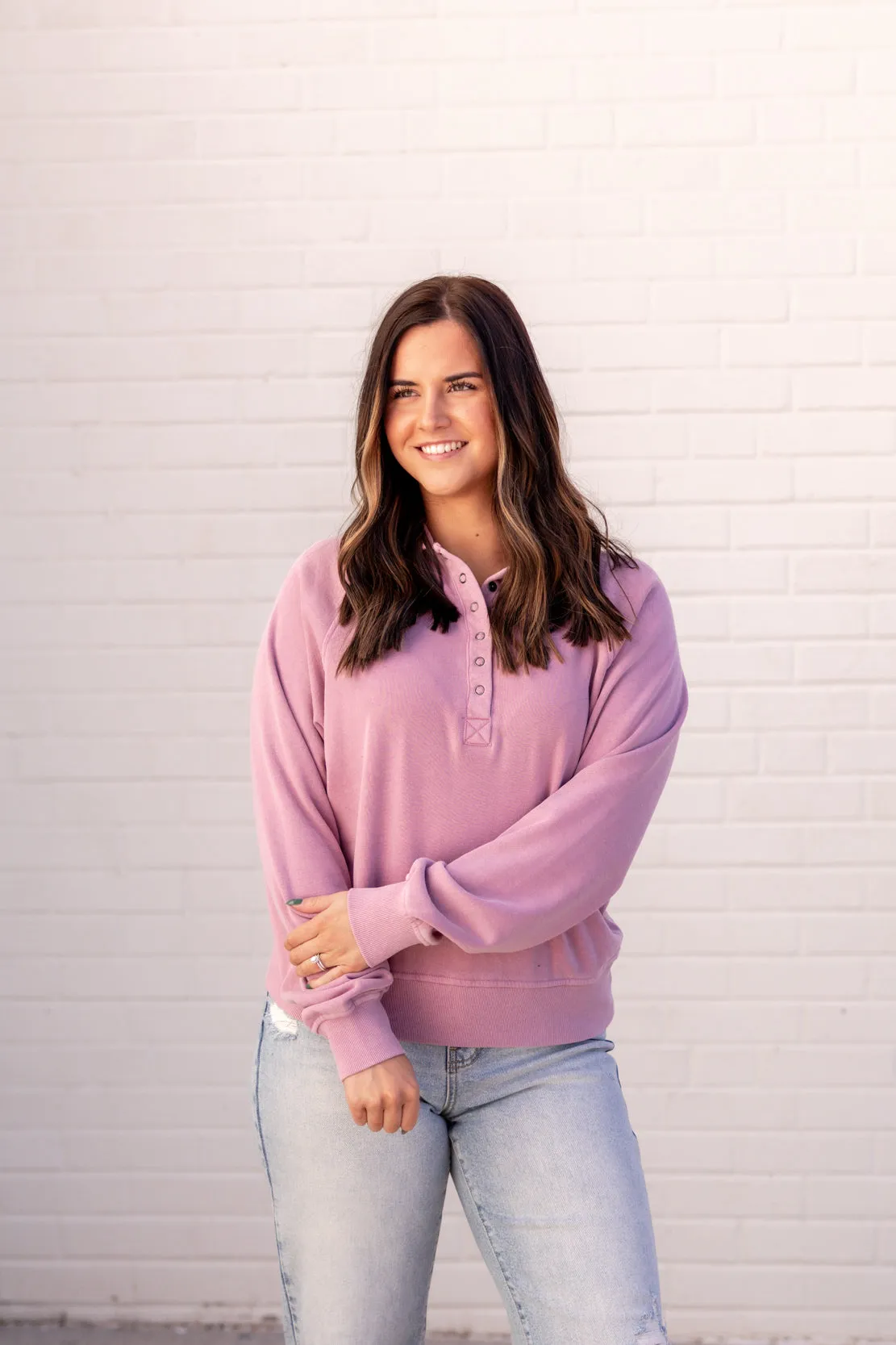 Priscilla Half Button Top | Orchid Haze