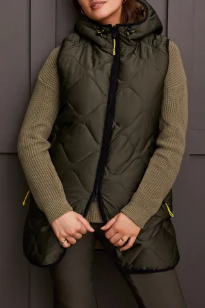 Puffer Vest - Reversible Hooded with Hi-Low Hem (Spinach)