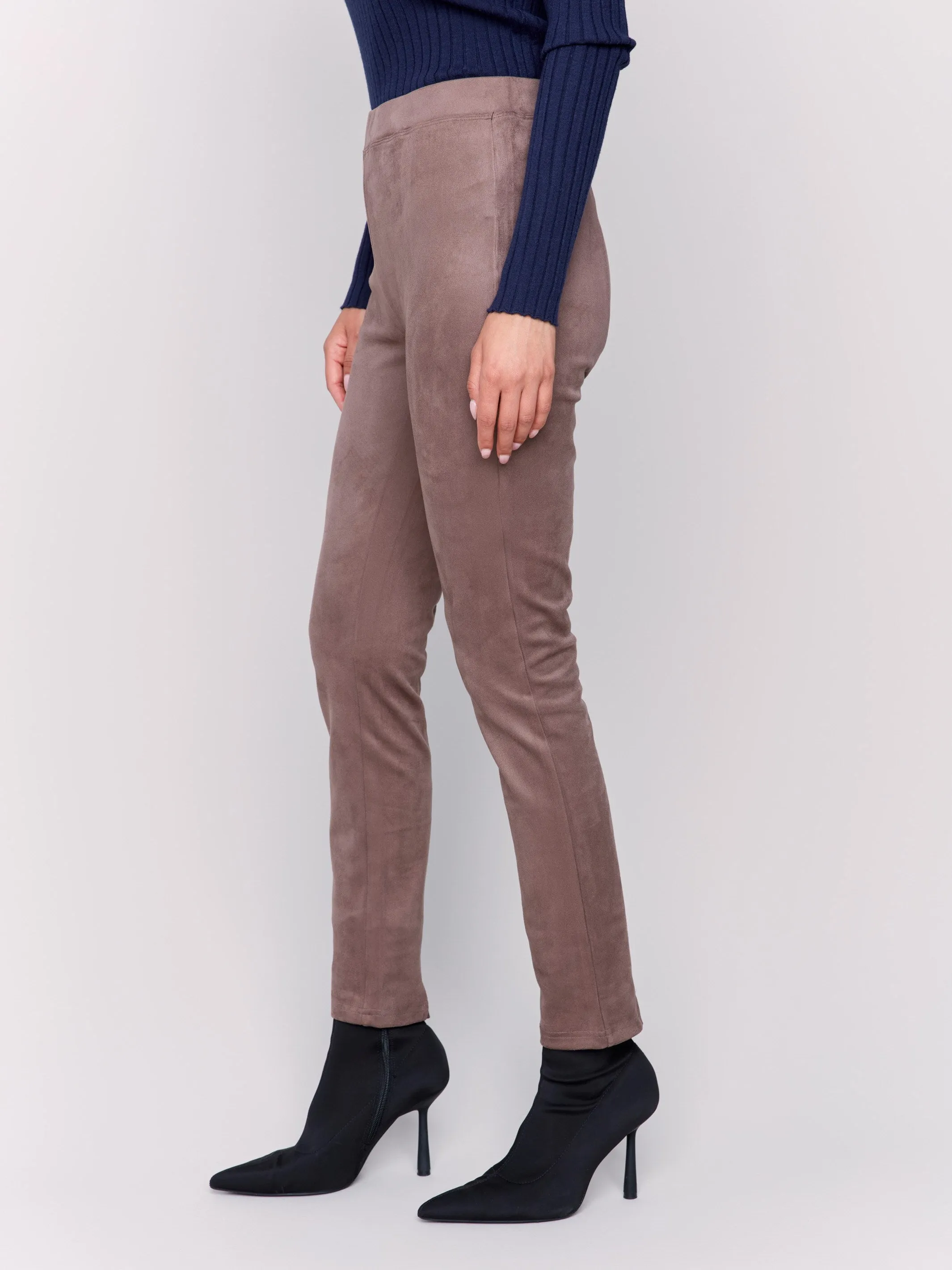 Pull-On Faux Suede Pants - Taupe