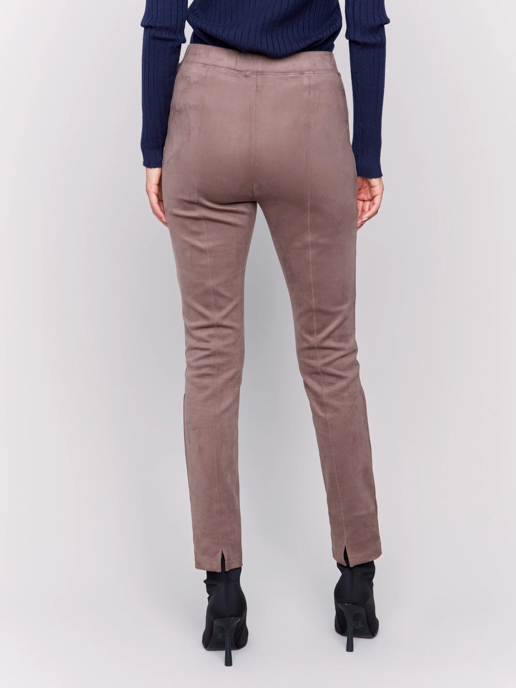 Pull-On Faux Suede Pants - Taupe