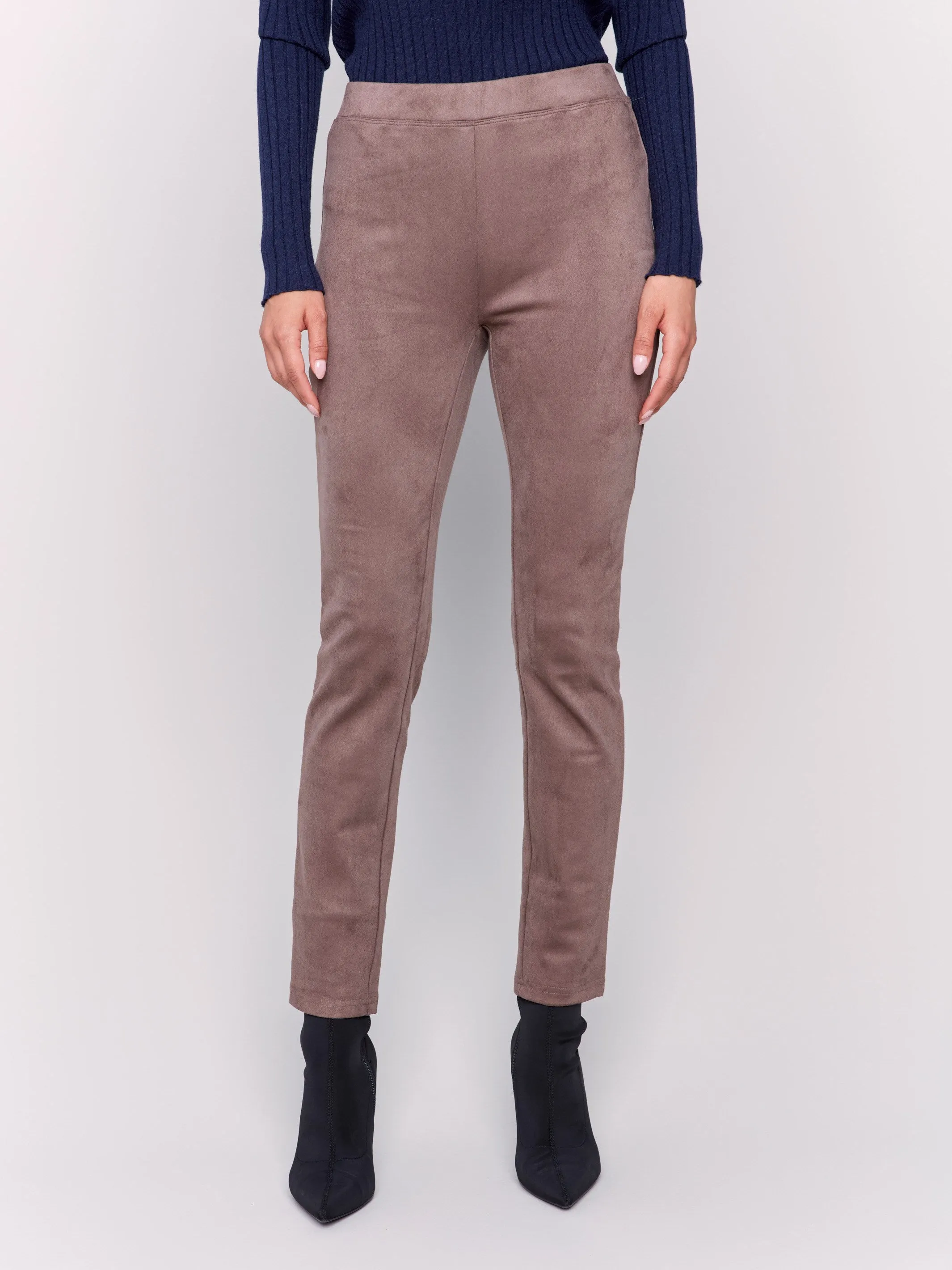 Pull-On Faux Suede Pants - Taupe
