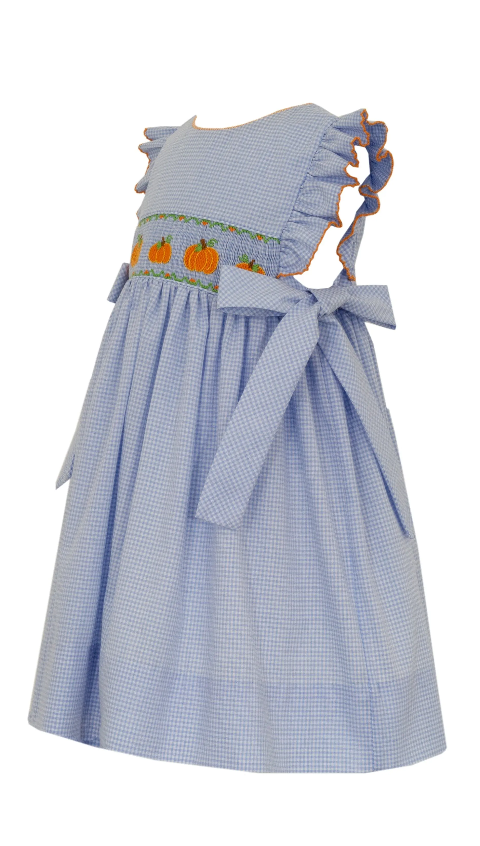 Pumpkin Dress w/ Side Bows- Blue Gingham