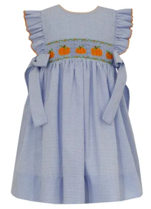 Pumpkin Dress w/ Side Bows- Blue Gingham