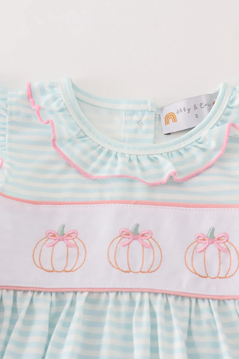 Pumpkin embroidery stripe dress