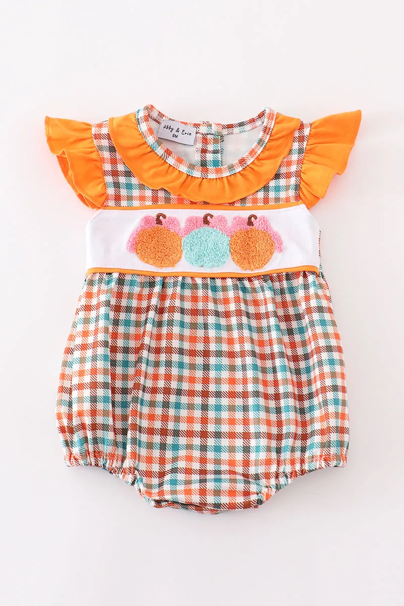 Pumpkin french knot gingham girl bubble