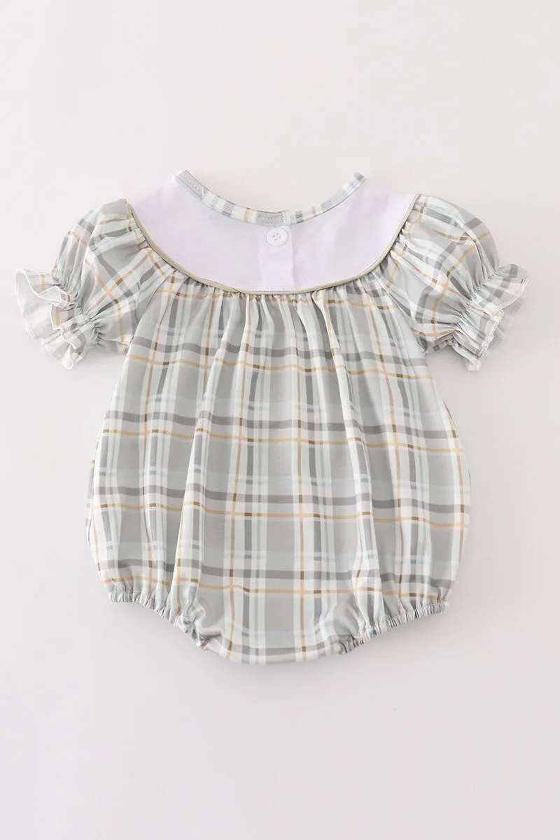 Pumpkin french knot plaid girl bubble