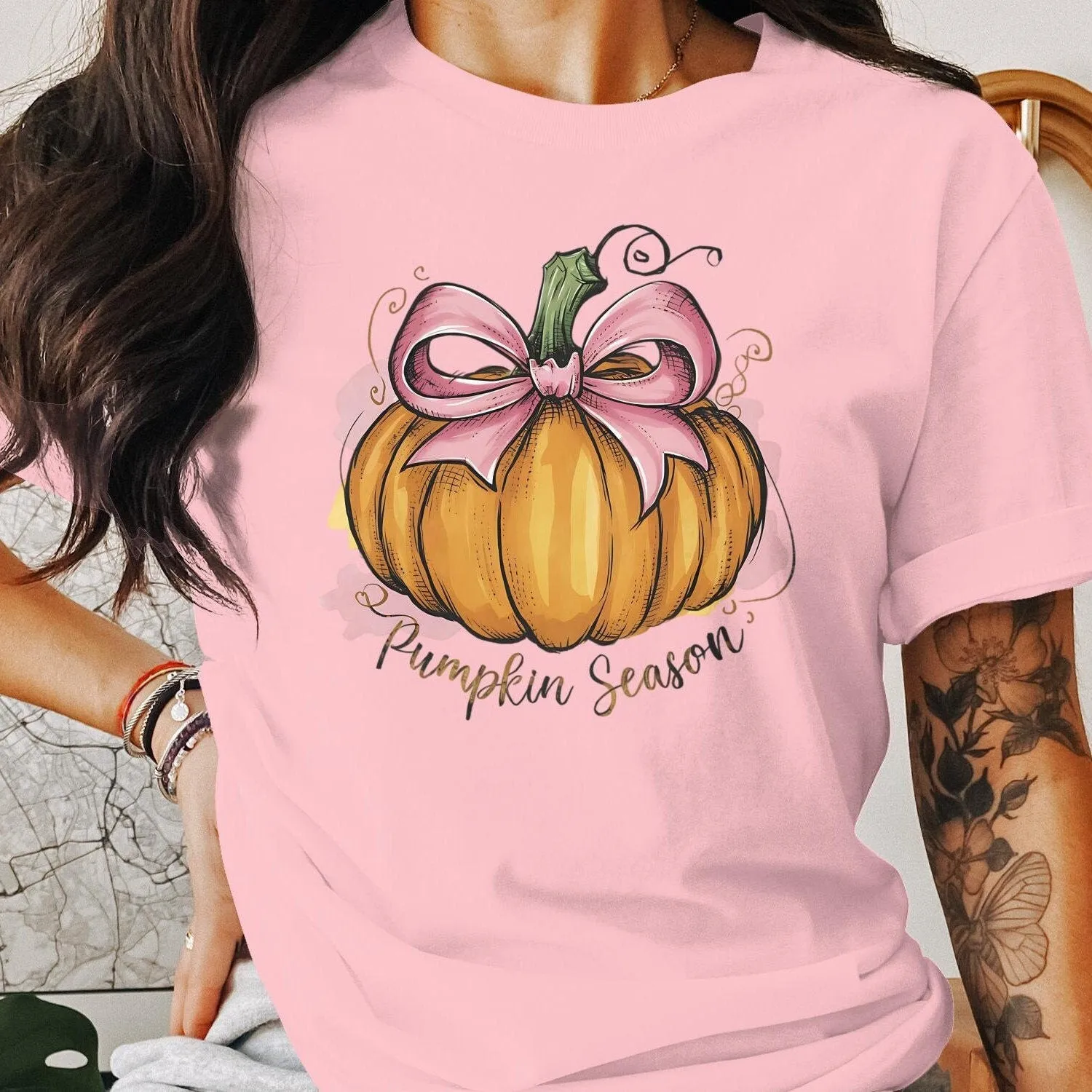 Pumpkin Season T-Shirt, Cute Pumpkin Graphic Tee, Coquette Style Pumpkin Top, Fall Pumpkin Shirt, Cozy Autumn Sweatshirt