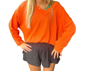 Pumpkin Spice V-Neck Oversized Sweater