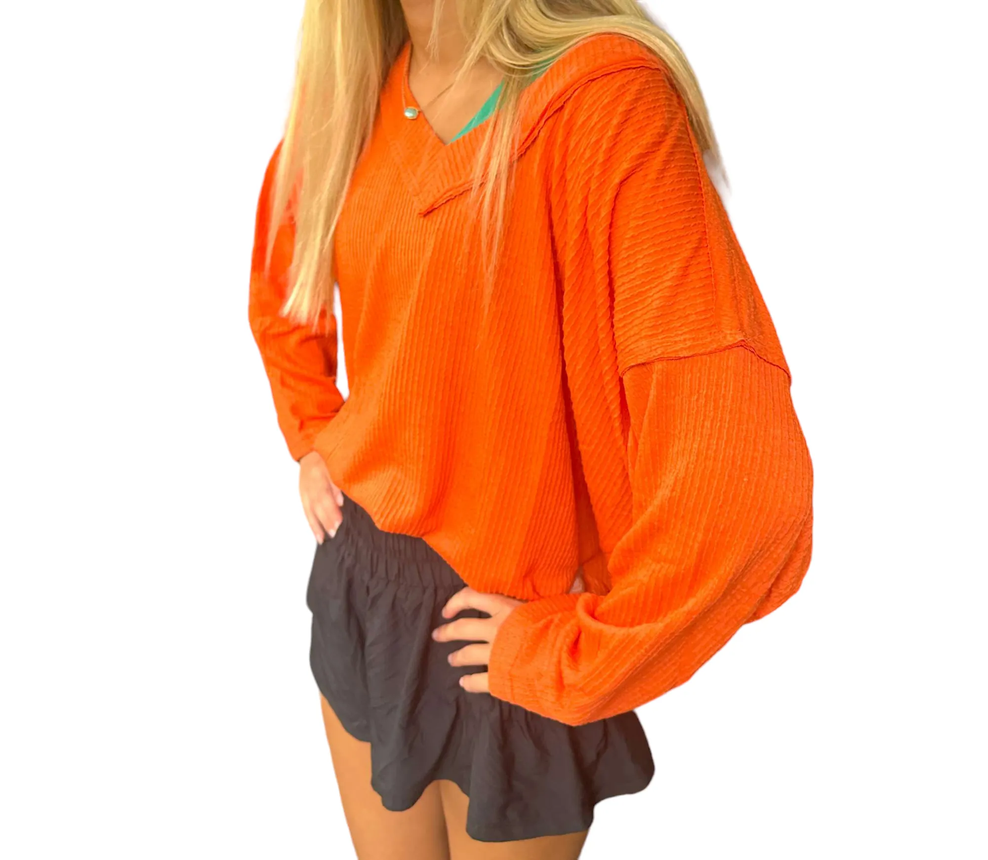 Pumpkin Spice V-Neck Oversized Sweater