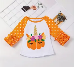 Pumpkin Unicorn Ruffle Raglan Shirt