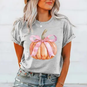 Pumpkin With Pink Bow Wholesale Bella Graphic Tee - Fast Shipping