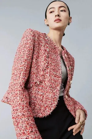 PURITY  High-end boutique luxury classic magenta tweed coat- Celine