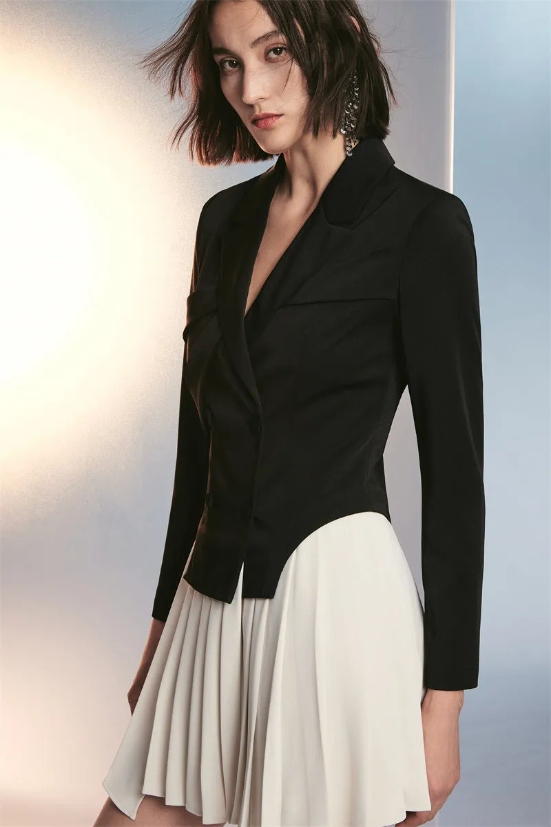 PURITY RING designer geometric short pleated contrast suit dress- Treasure