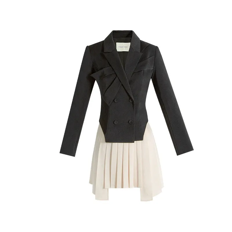 PURITY RING designer geometric short pleated contrast suit dress- Treasure