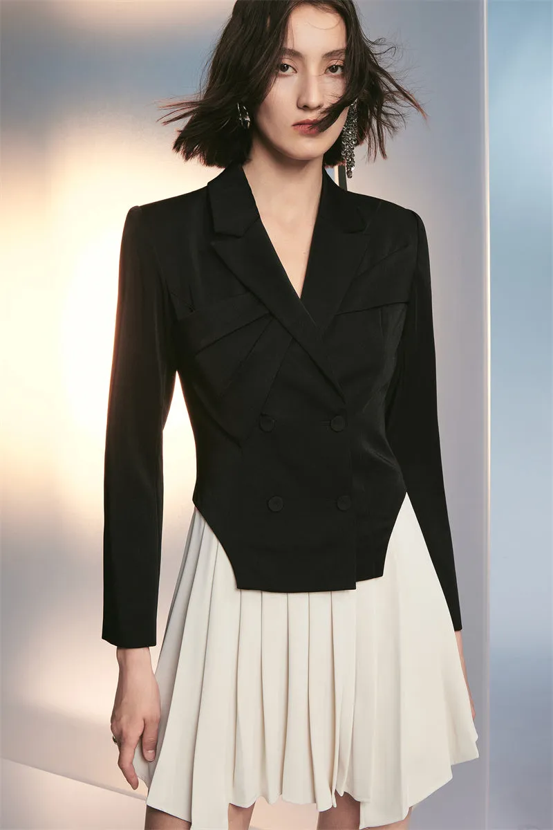 PURITY RING designer geometric short pleated contrast suit dress- Treasure