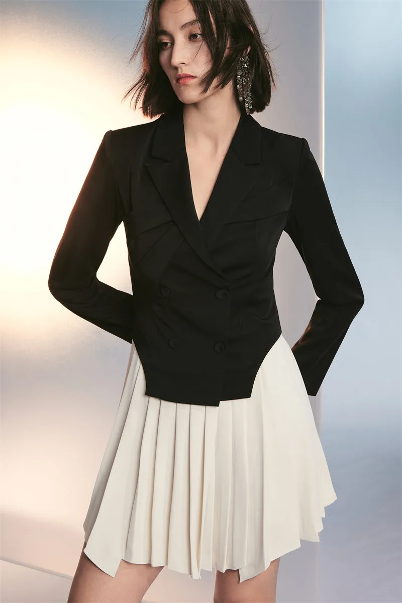 PURITY RING designer geometric short pleated contrast suit dress- Treasure