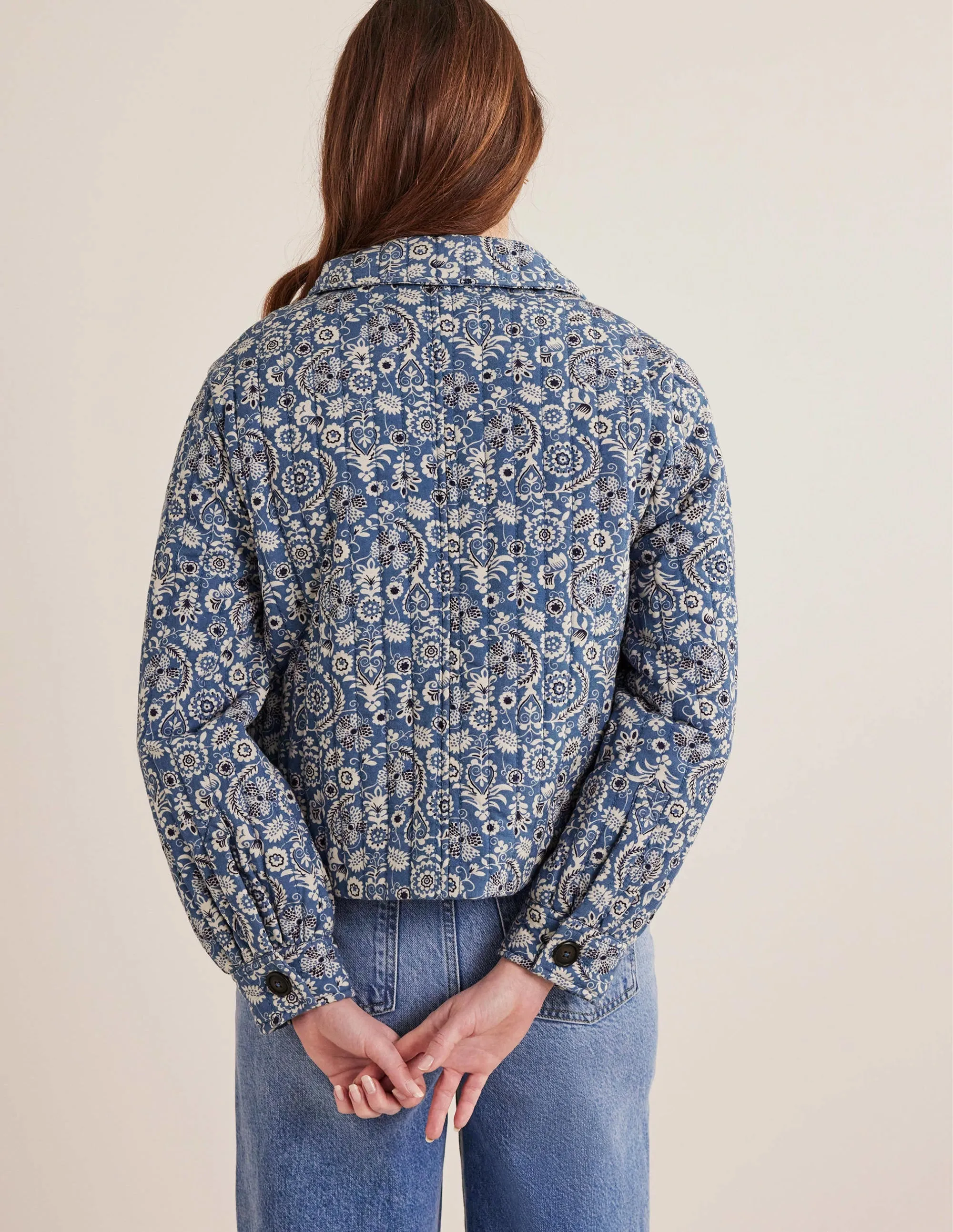 Quilted Printed Jacket-Blue Paisley Print