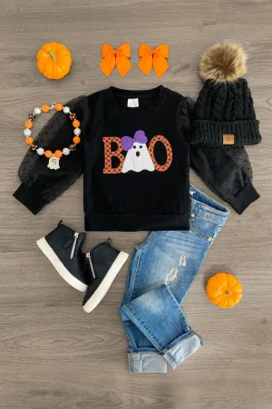 "Boo" Ghost Puffy Long Sleeve Shirt