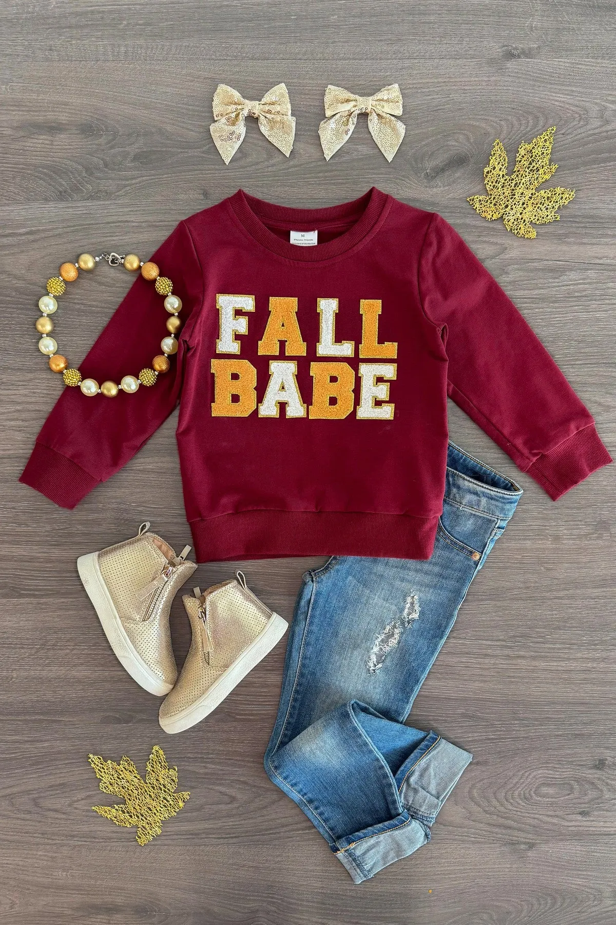 "Fall Babe" Burgundy Chenille Patch Top