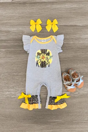 "He Is Risen" Gray & Yellow Romper