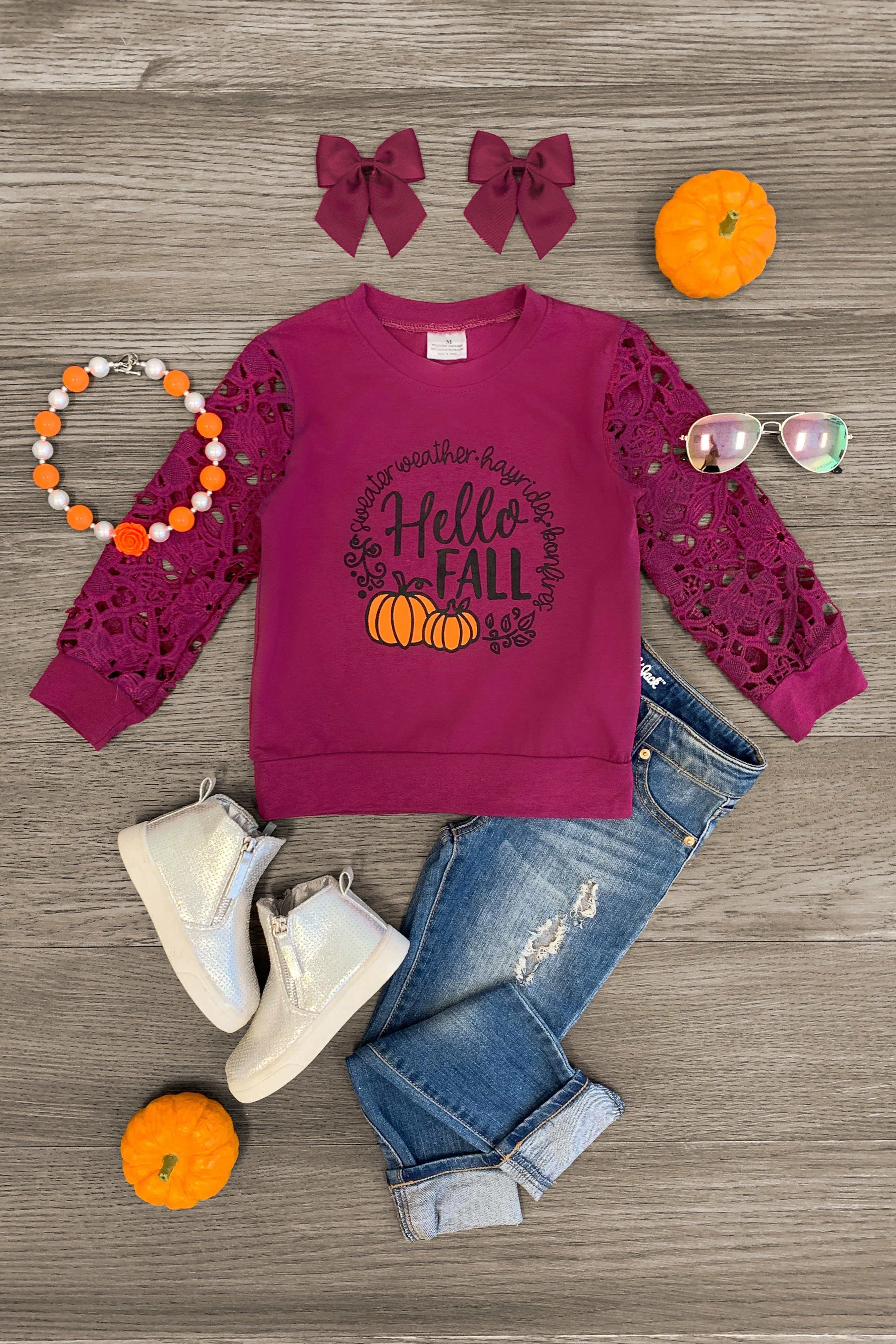 "Hello Fall" Plum Pumpkin Top