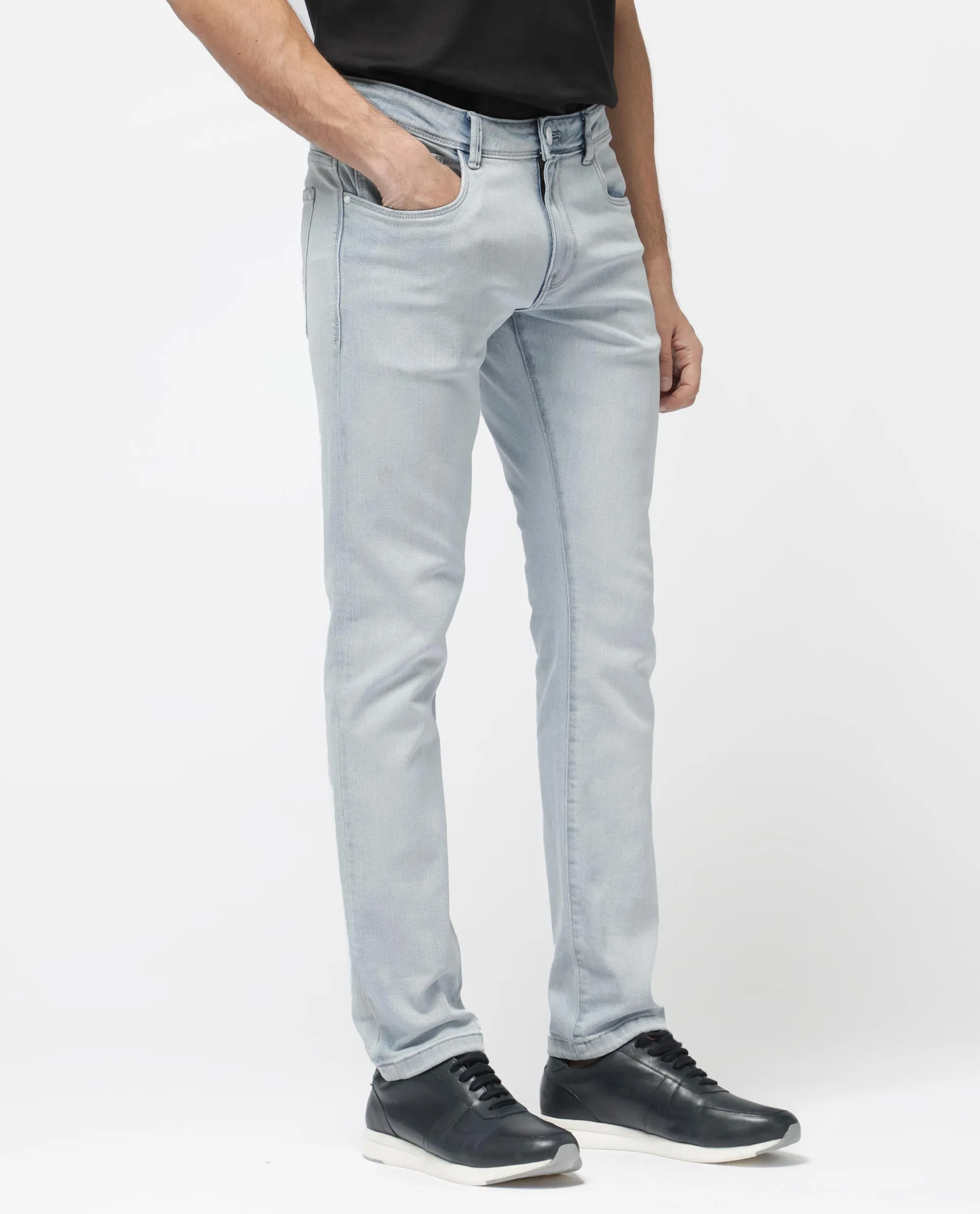 Rare Rabbit Men's Rafail Light Blue Slim Fit Mid Rise Ice Wash Jeans