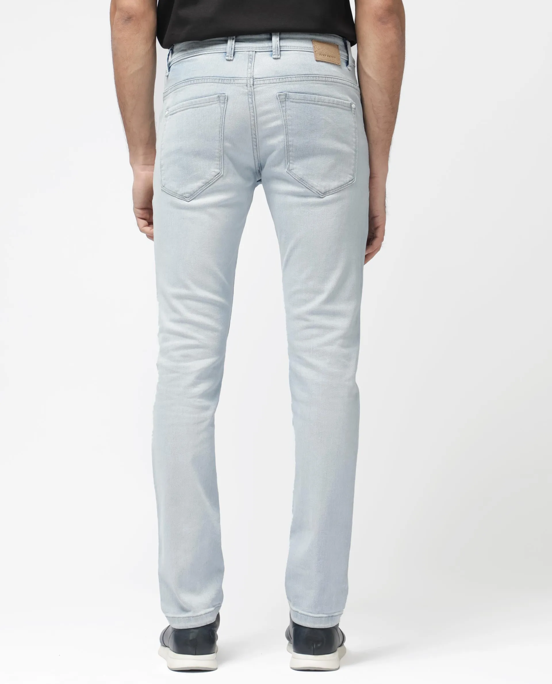 Rare Rabbit Men's Rafail Light Blue Slim Fit Mid Rise Ice Wash Jeans