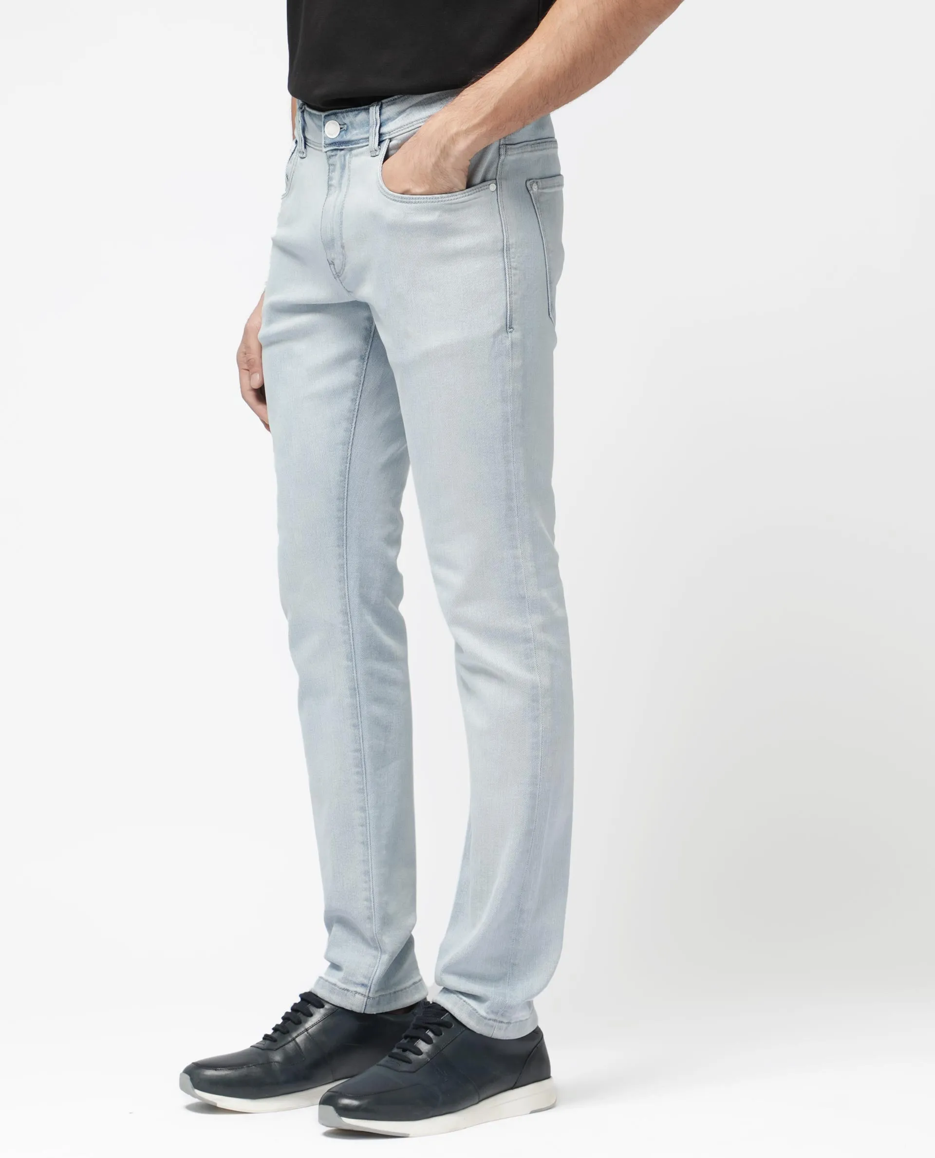 Rare Rabbit Men's Rafail Light Blue Slim Fit Mid Rise Ice Wash Jeans