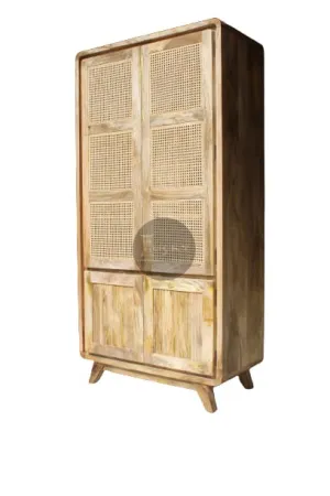 Rattan and Mango Wood Wardrobe