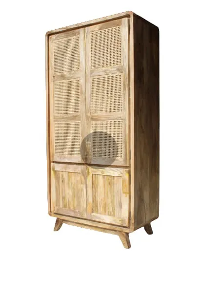 Rattan and Mango Wood Wardrobe
