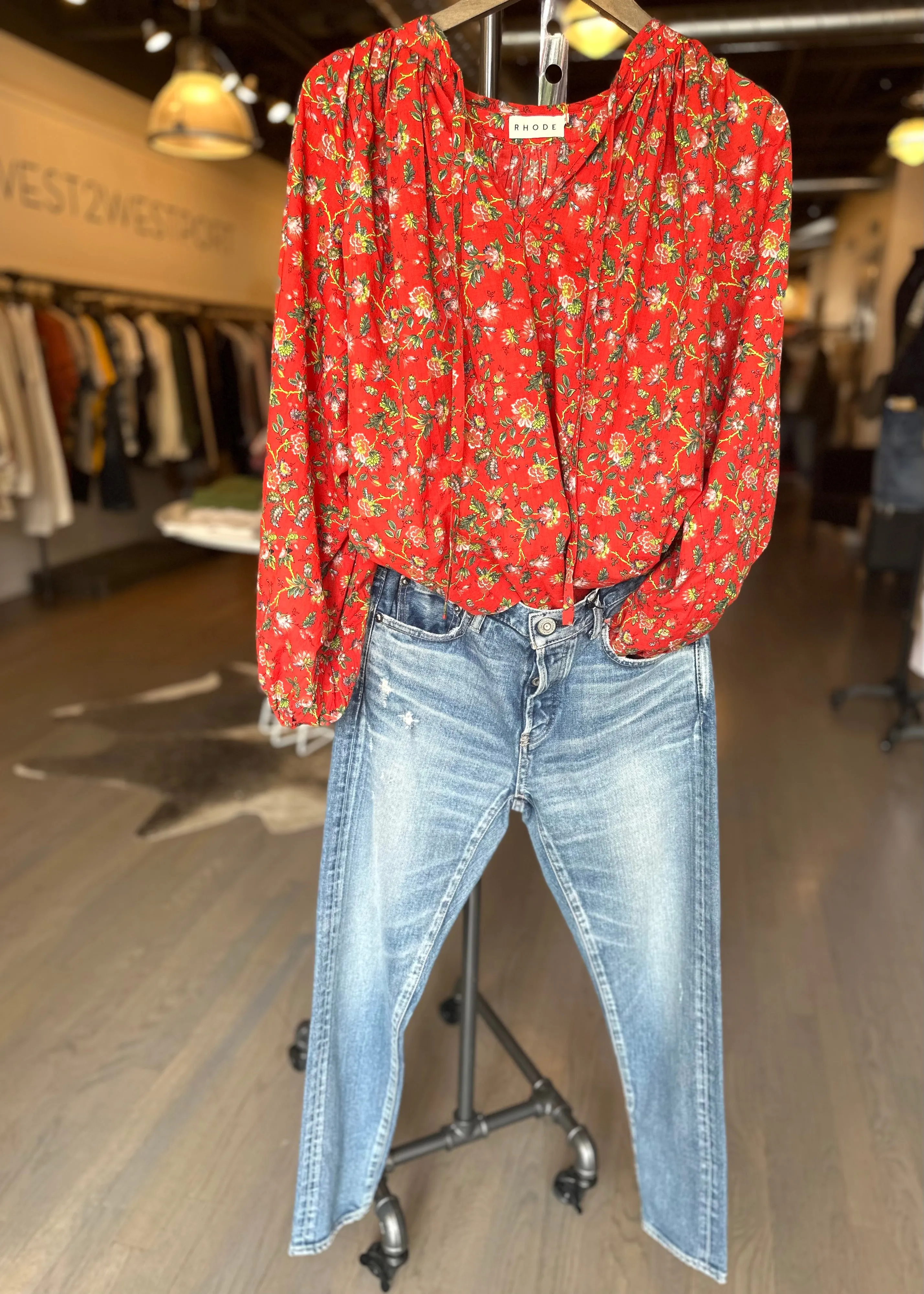 Red Flowered Poet Top