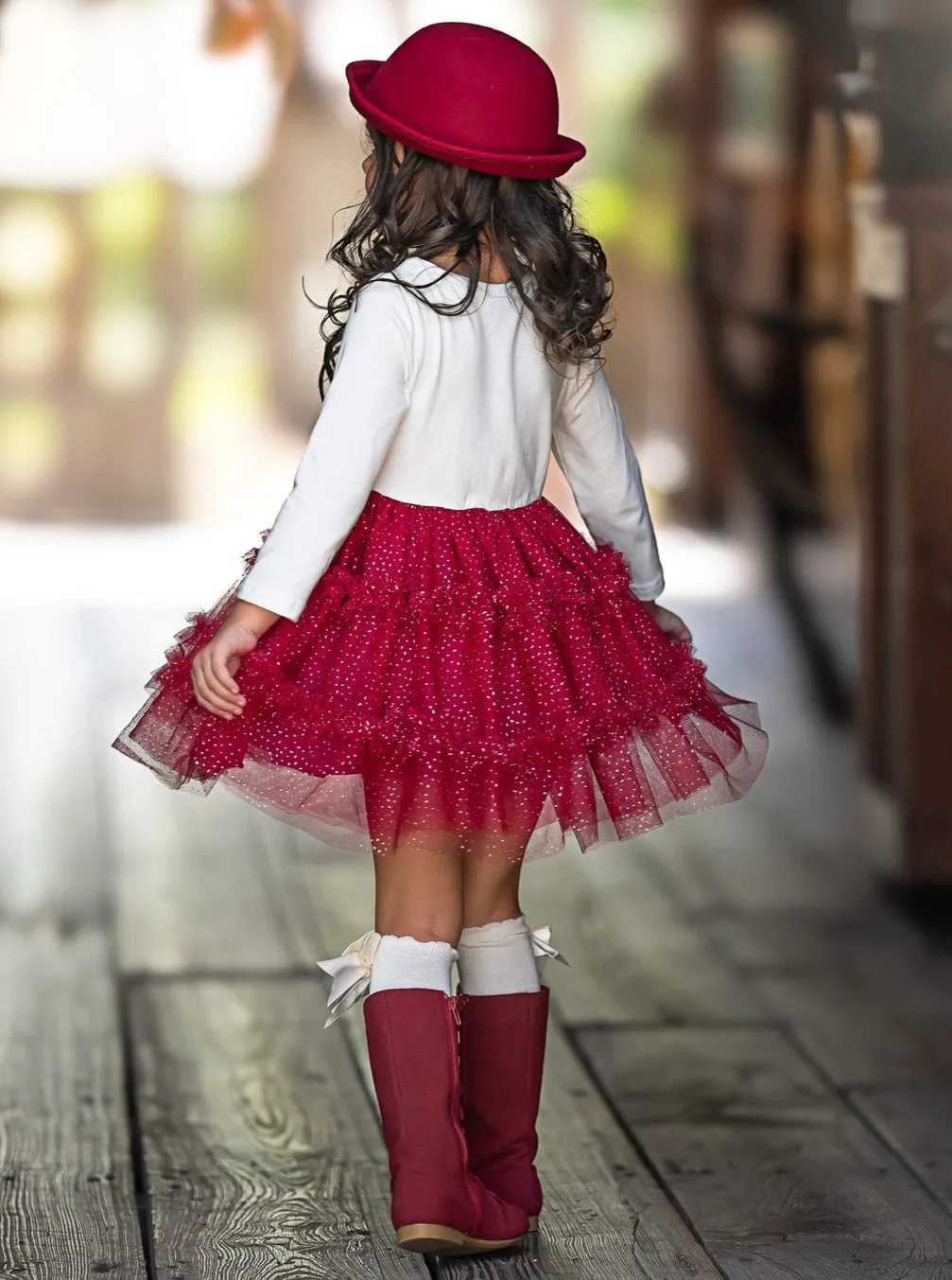 Red Truck Leaves Ruffled Tutu Dress