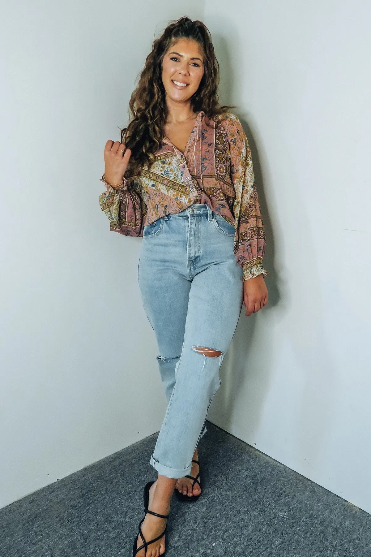 'Reese' Semi-Sheer Button-Up Blouse