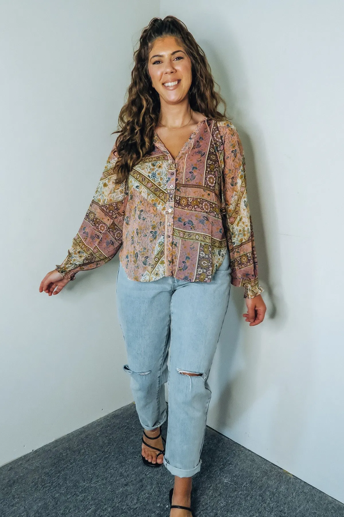 'Reese' Semi-Sheer Button-Up Blouse