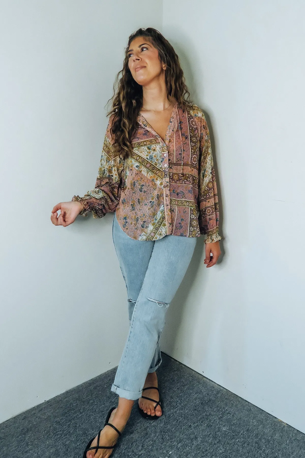'Reese' Semi-Sheer Button-Up Blouse
