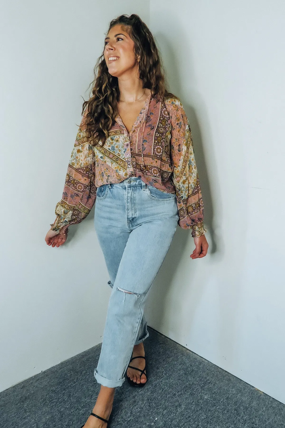 'Reese' Semi-Sheer Button-Up Blouse