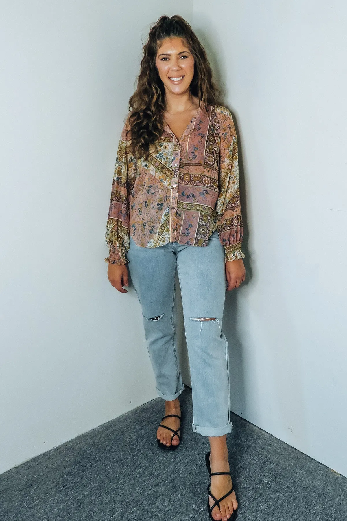 'Reese' Semi-Sheer Button-Up Blouse