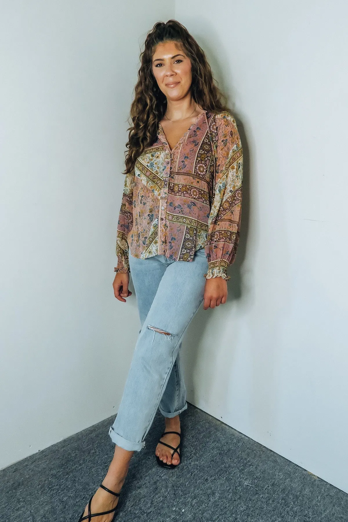 'Reese' Semi-Sheer Button-Up Blouse