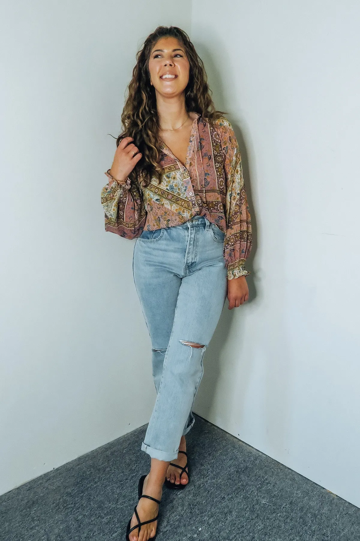 'Reese' Semi-Sheer Button-Up Blouse