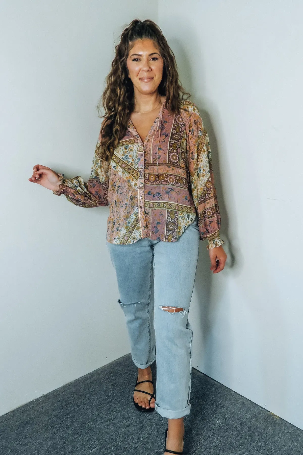 'Reese' Semi-Sheer Button-Up Blouse