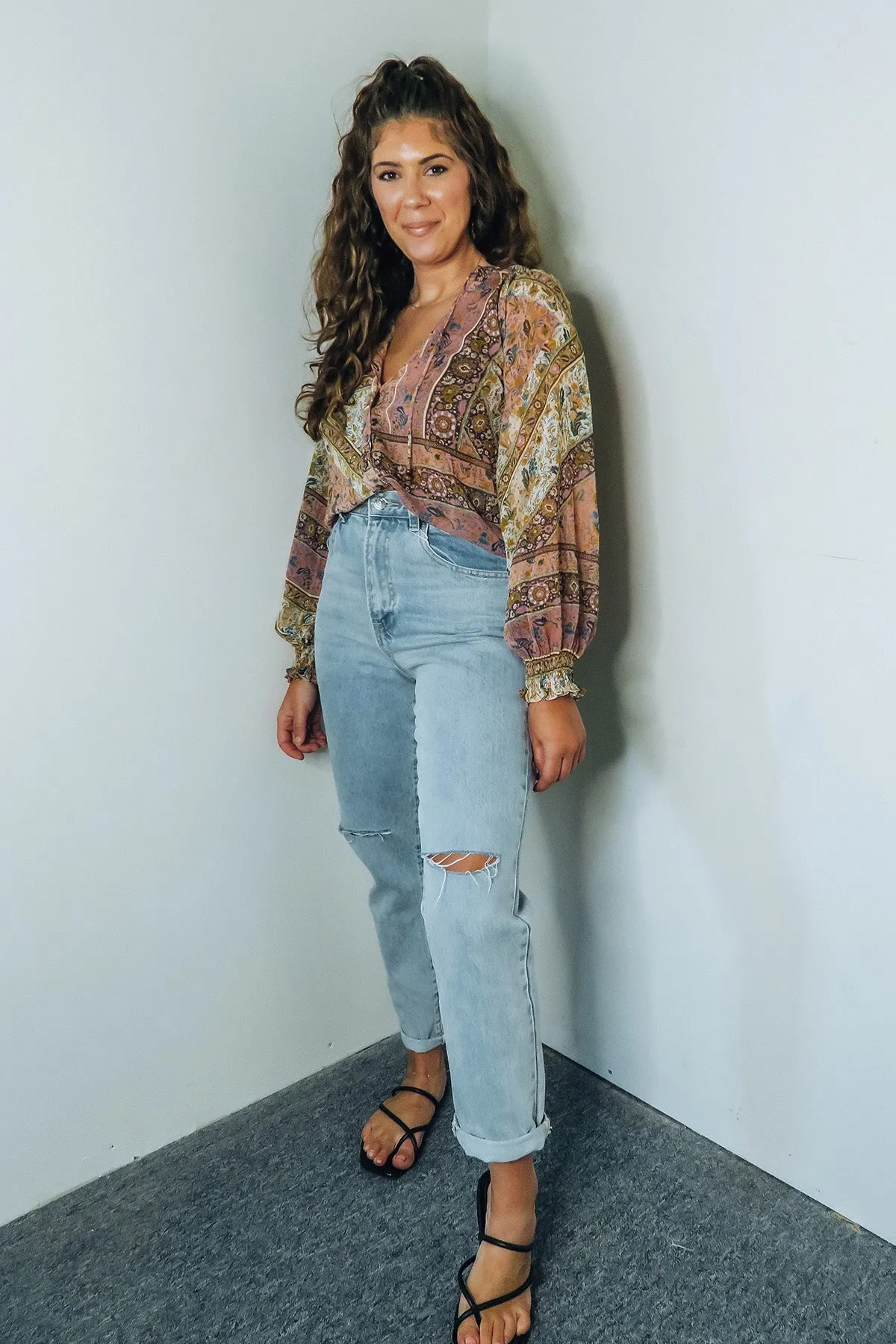 'Reese' Semi-Sheer Button-Up Blouse