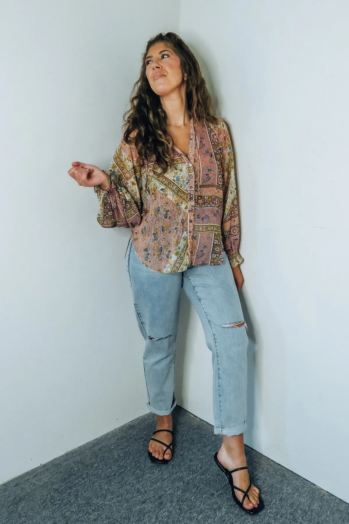 'Reese' Semi-Sheer Button-Up Blouse