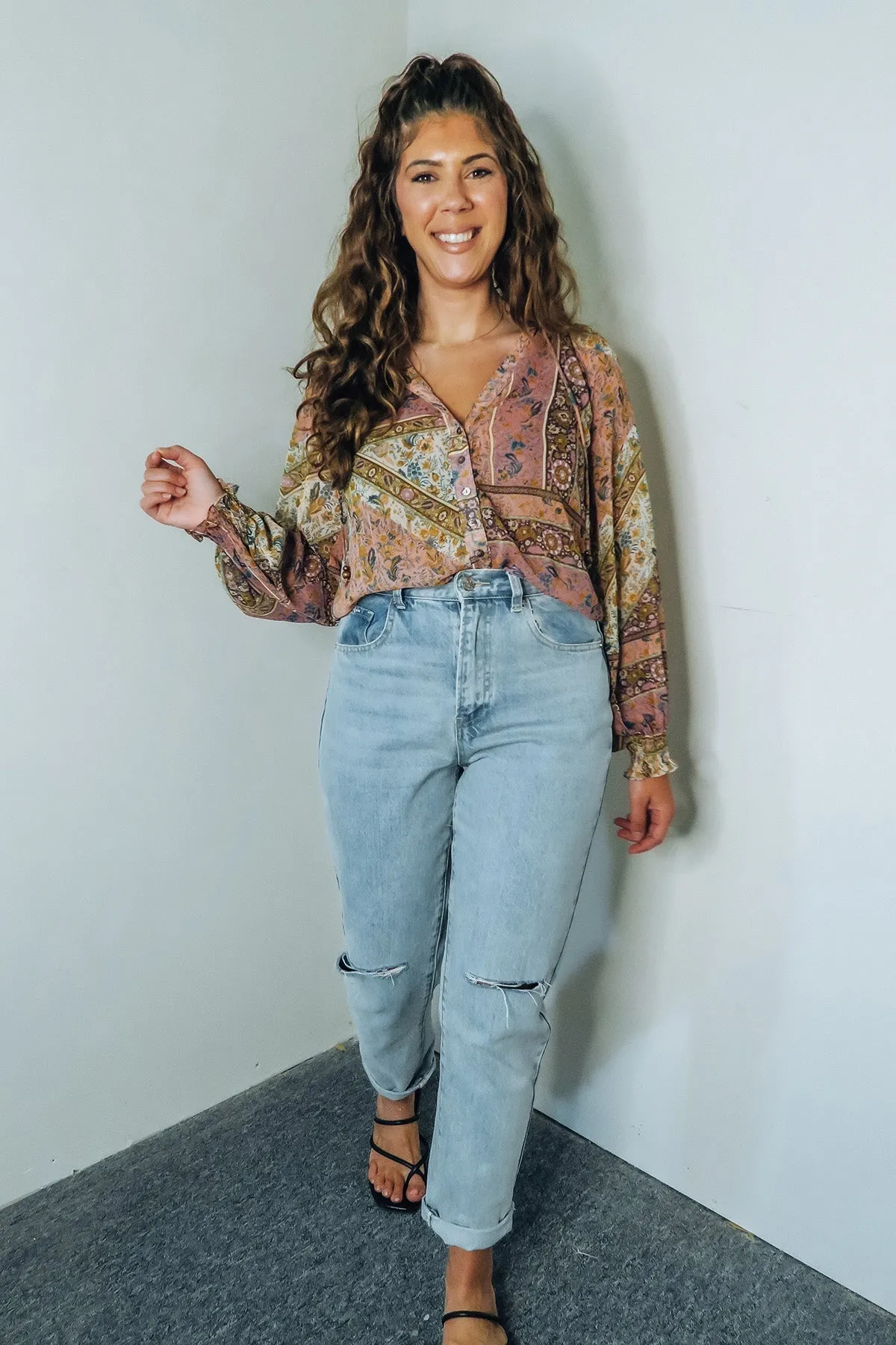 'Reese' Semi-Sheer Button-Up Blouse