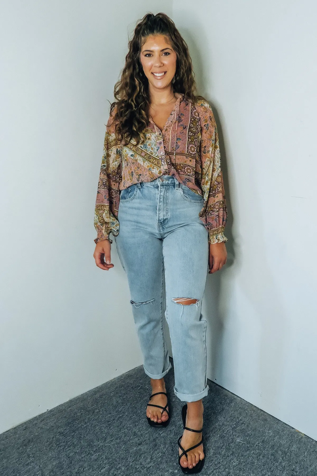 'Reese' Semi-Sheer Button-Up Blouse