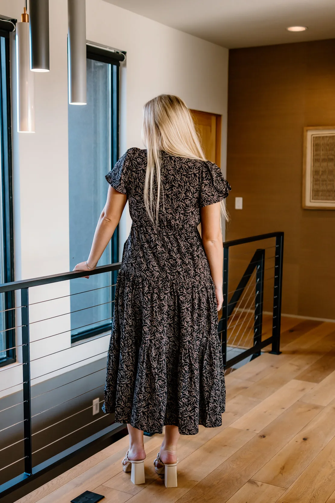 Regan Printed Midi Dress | Black/Taupe