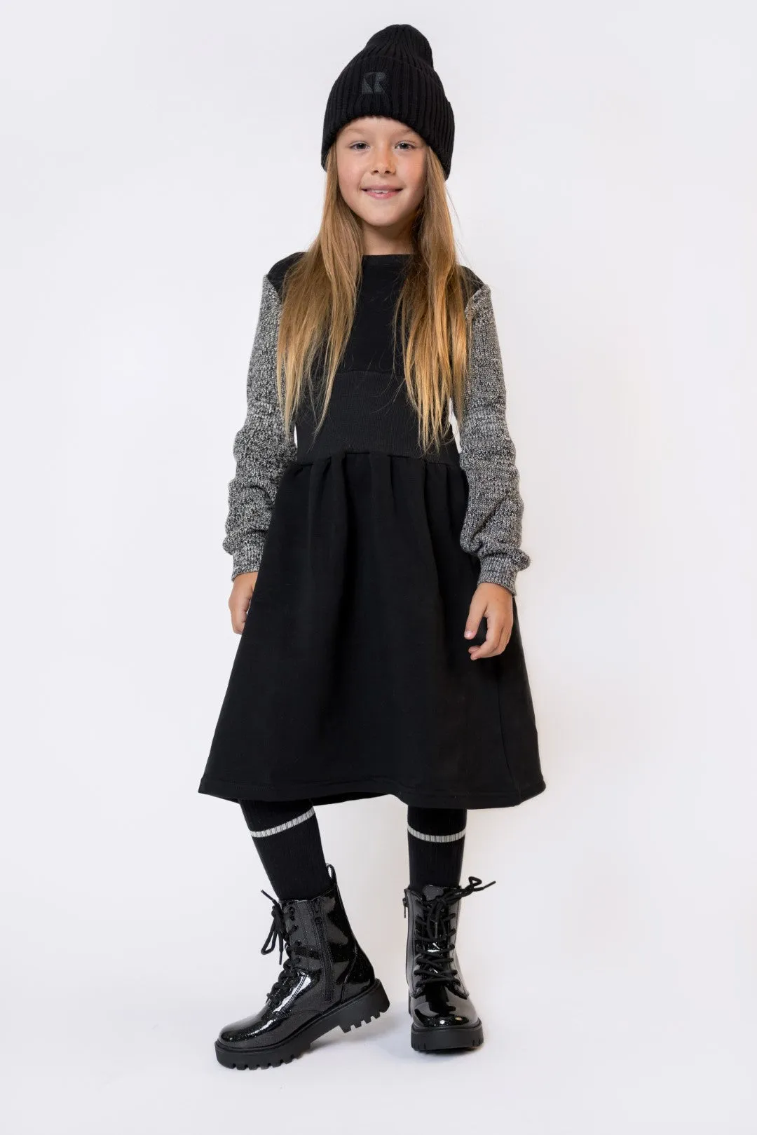 Retrokid Scuba Knit Twirl Dress Black/Cream